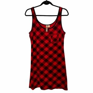 EYESHADOW Red & Black Plaid Sleeveless Dress with front Pocket Sz L
